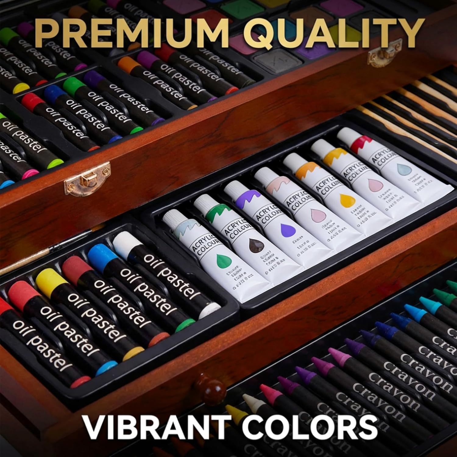 175‑Piece Deluxe Wooden Art Set with Acrylic Paints Colored Pencils, Crayons, Brush Set, Palettes & Dual Drawing Pads