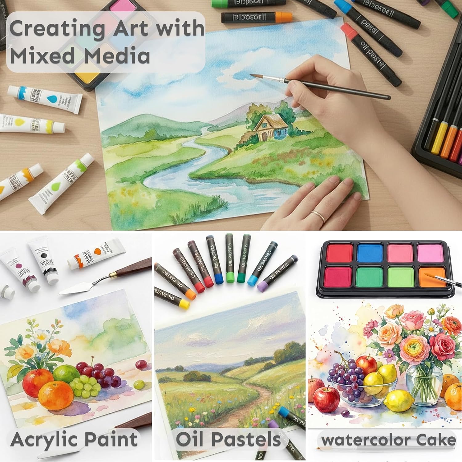 175‑Piece Deluxe Wooden Art Set with Acrylic Paints Colored Pencils, Crayons, Brush Set, Palettes & Dual Drawing Pads