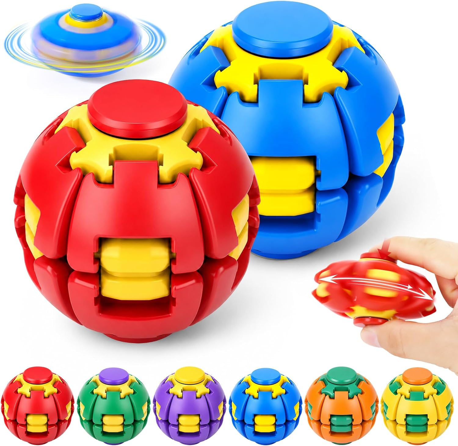 2PCS Press To Spin Helix Core Fidget Spinner Ball, 360° Rotating Sensory Fidget Toy, Stress Relief Spinner Ball for Kids, Teens & Adults, Desk Toy for Focus and Relaxation