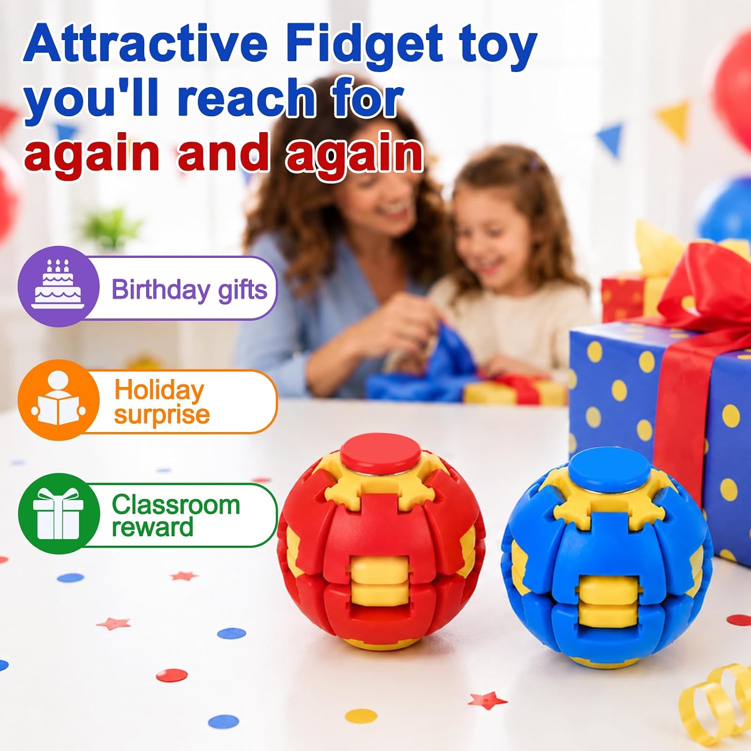 2PCS Press To Spin Helix Core Fidget Spinner Ball, 360° Rotating Sensory Fidget Toy, Stress Relief Spinner Ball for Kids, Teens & Adults, Desk Toy for Focus and Relaxation