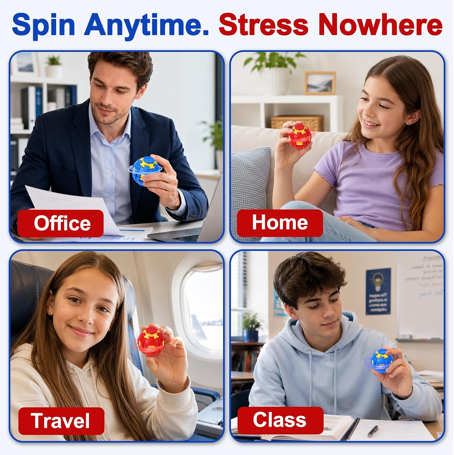 2PCS Press To Spin Helix Core Fidget Spinner Ball, 360° Rotating Sensory Fidget Toy, Stress Relief Spinner Ball for Kids, Teens & Adults, Desk Toy for Focus and Relaxation