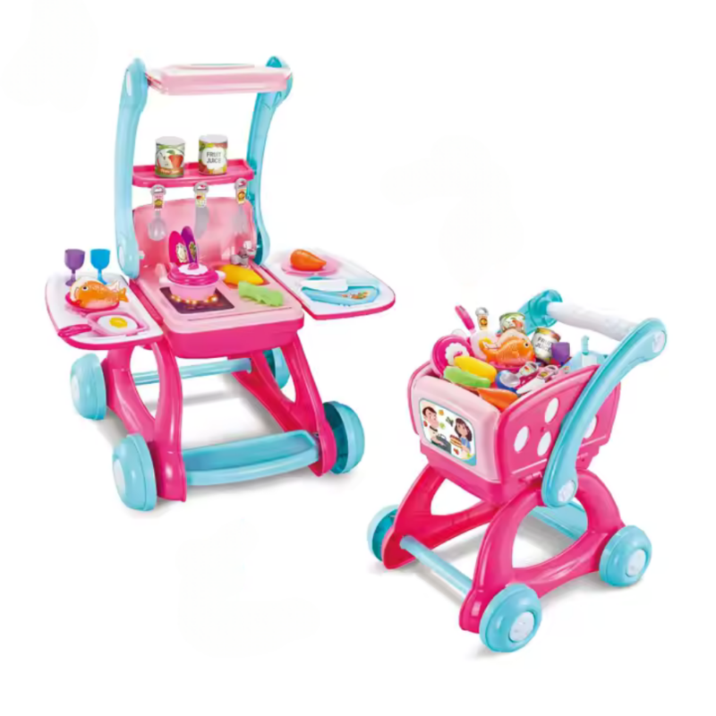 2‑in‑1 Pretend Play Kitchen & Shopping Cart Set