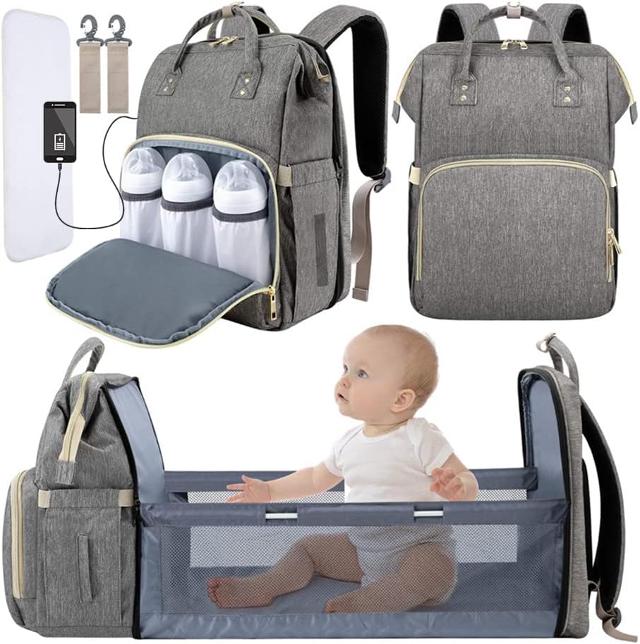 3-in-1 Diaper Bag Backpack Multi-Functional Mummy Bag with Insulated Pocket & Changing Station