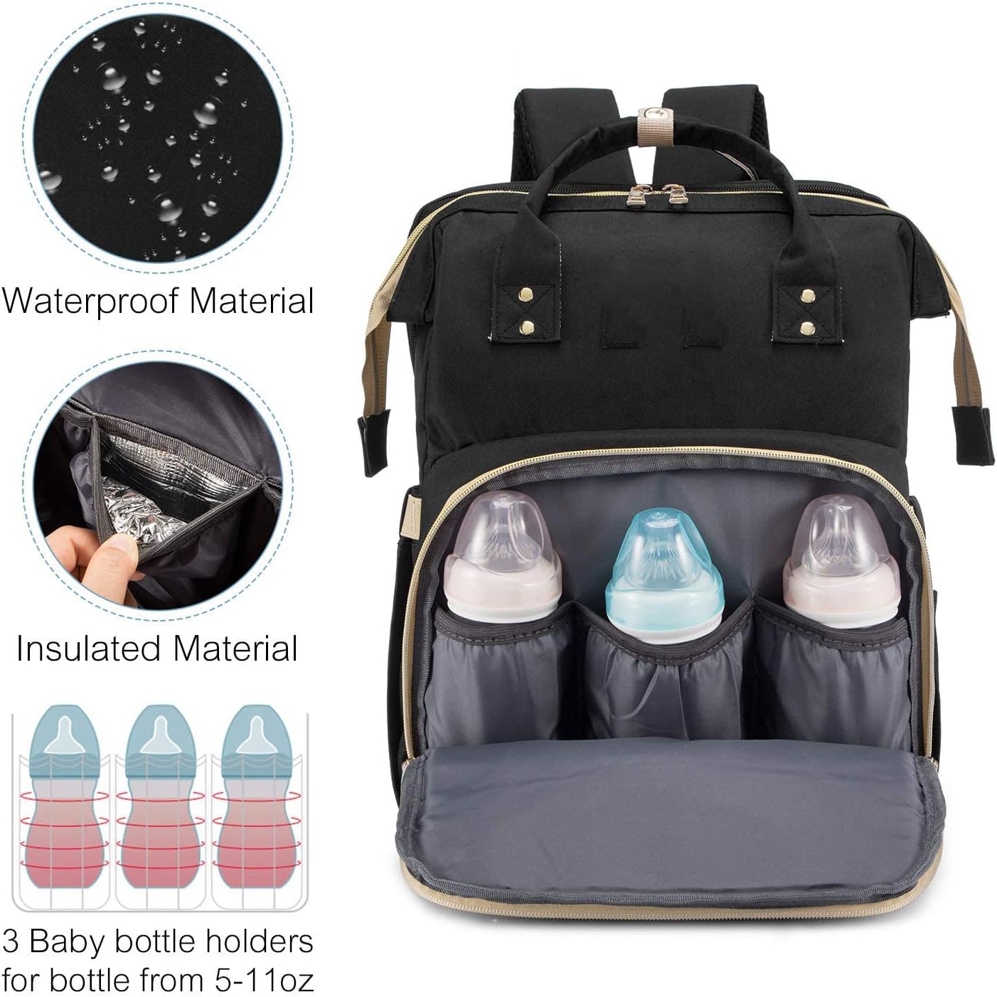 3-in-1 Diaper Bag Backpack Multi-Functional Mummy Bag with Insulated Pocket & Changing Station