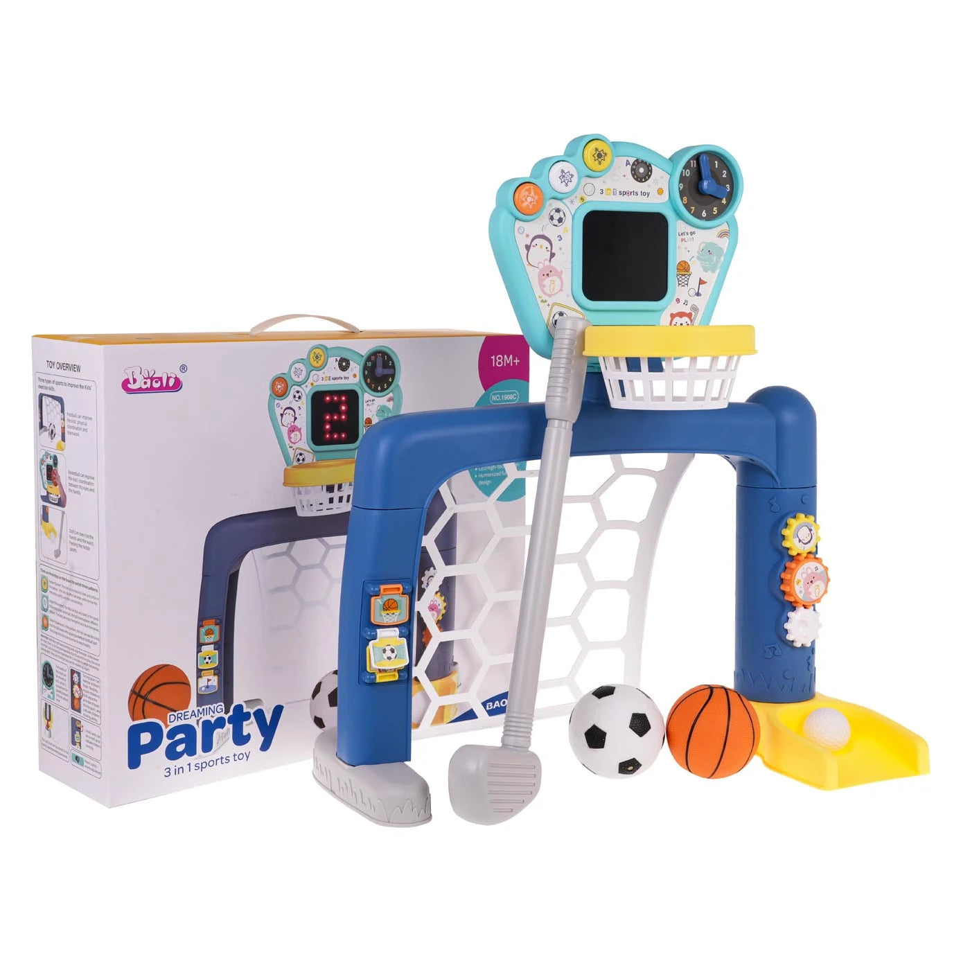 3-in-1 Interactive Sports Set Football, Basketball & Golf Toy for Toddlers 18 Months+Sound & Light Effects