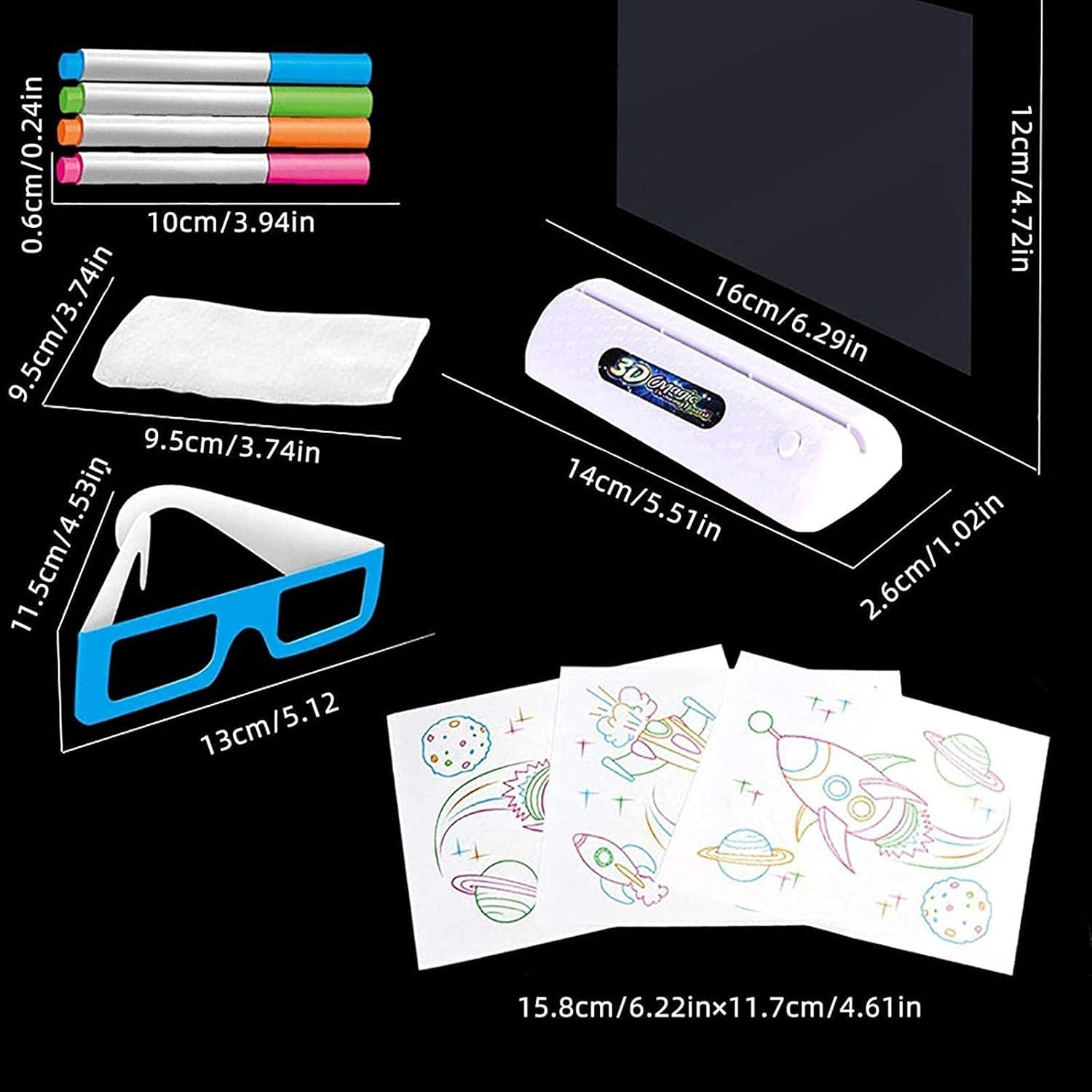 3D Fluorescent Drawing Board Magic Light Reusable Writing Tablet with 3D Glasses for Kids