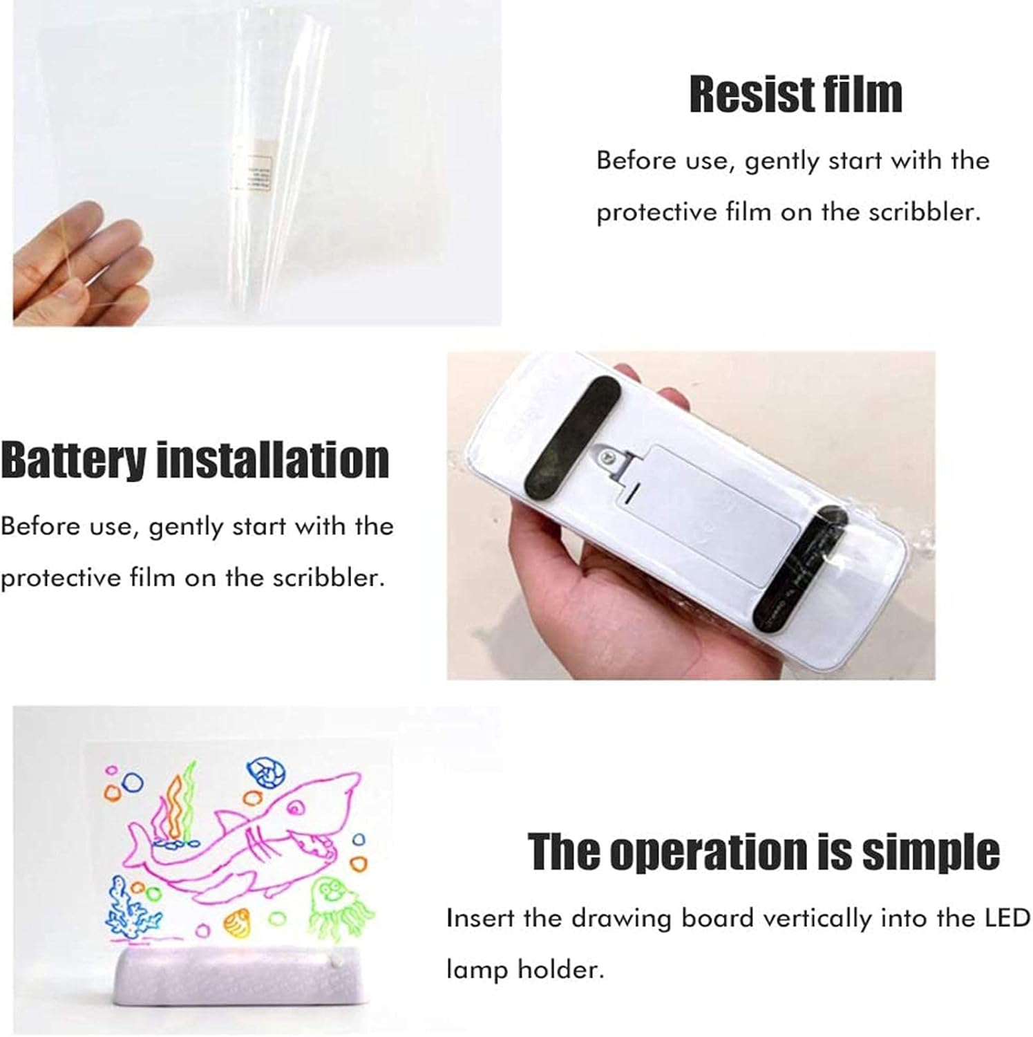 3D Fluorescent Drawing Board Magic Light Reusable Writing Tablet with 3D Glasses for Kids