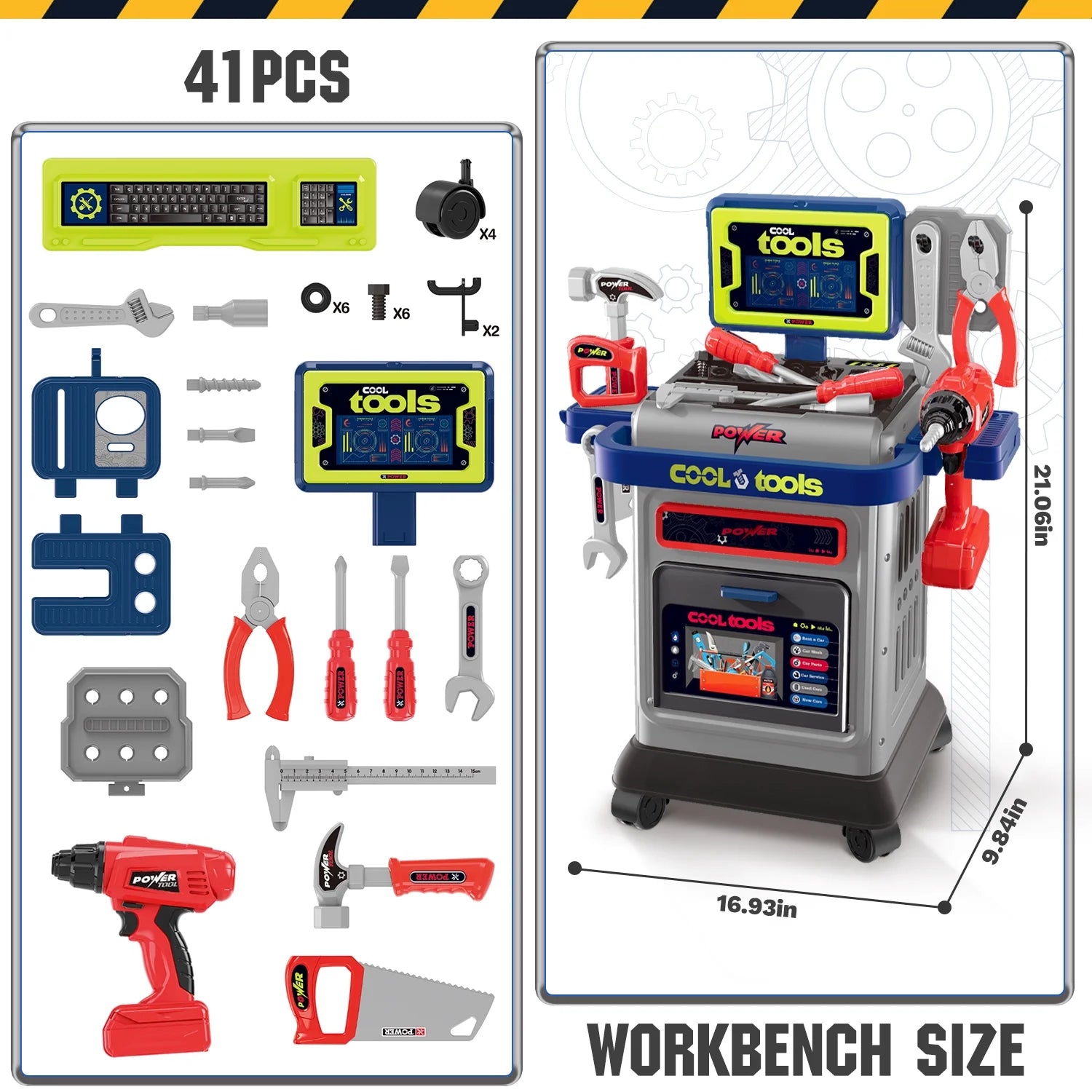 41-Piece Kids Tool Bench with Electric Drill STEM Toddler Workbench Toy for Ages 3+