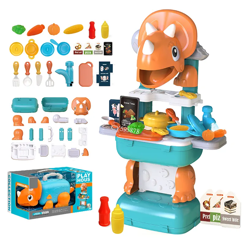 46PCS Kids Dinosaur Kitchen Playset Pretend Cooking Toys