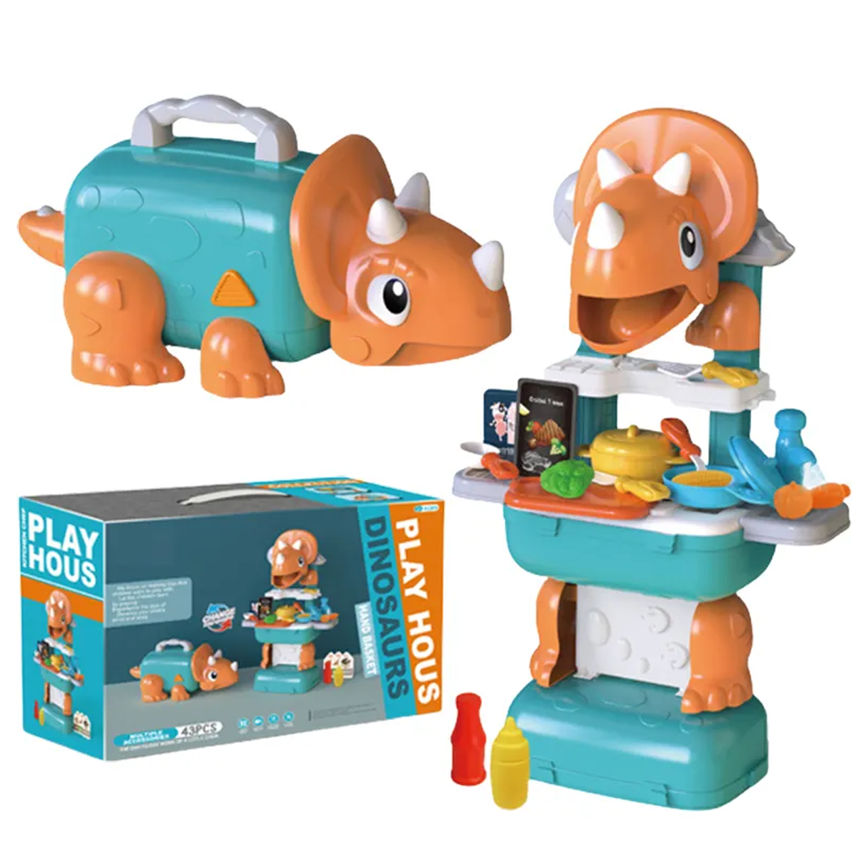 46PCS Kids Dinosaur Kitchen Playset Pretend Cooking Toys