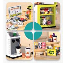 46 Piece Kids Supermarket Counter Set with Cashier, Coffee Machine, Lights & Sounds
