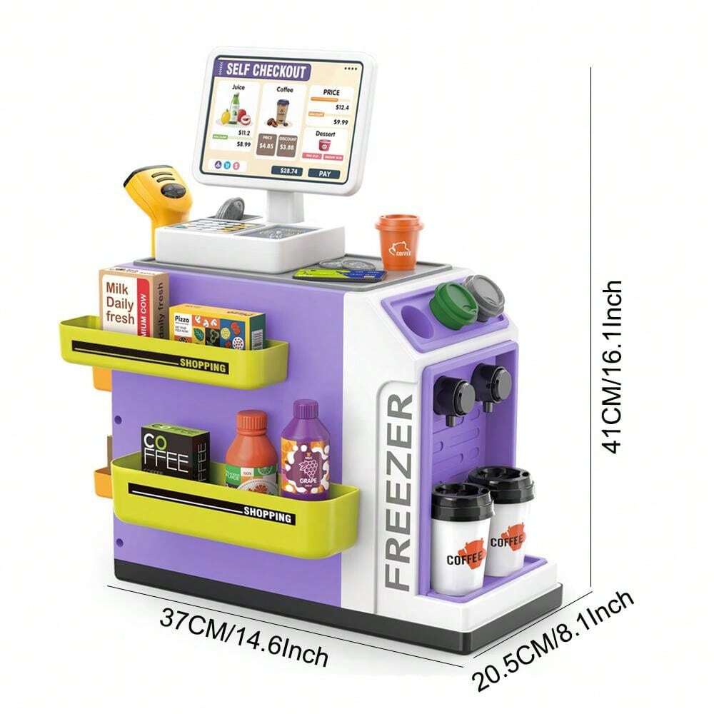 46 Piece Kids Supermarket Counter Set with Cashier, Coffee Machine, Lights & Sounds