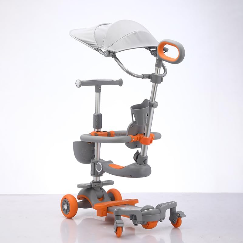 6-in-1 Kids Scooter with Push Handle, Tricycle for Toddlers with Canopy, Dual Break & Anti Skid-Foot Rest
