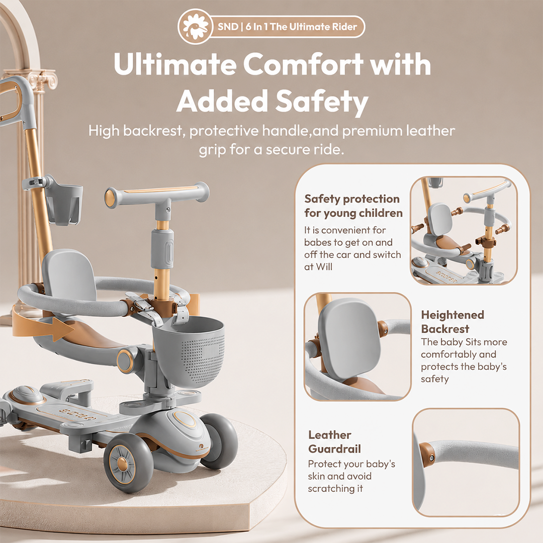 6-in-1 Kids Scooter with Push Handle, Tricycle for Toddlers with Canopy, Dual Break & Anti Skid-Foot Rest