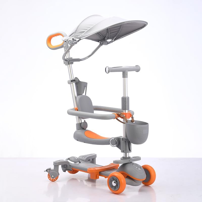 6-in-1 Kids Scooter with Push Handle, Tricycle for Toddlers with Canopy, Dual Break & Anti Skid-Foot Rest