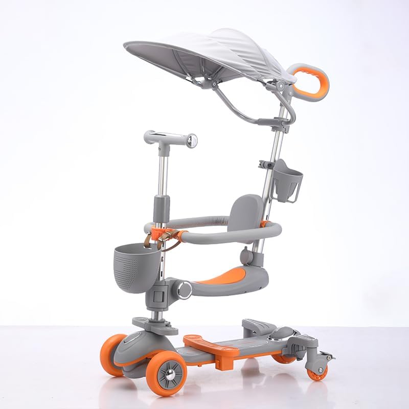 6-in-1 Kids Scooter with Push Handle, Tricycle for Toddlers with Canopy, Dual Break & Anti Skid-Foot Rest