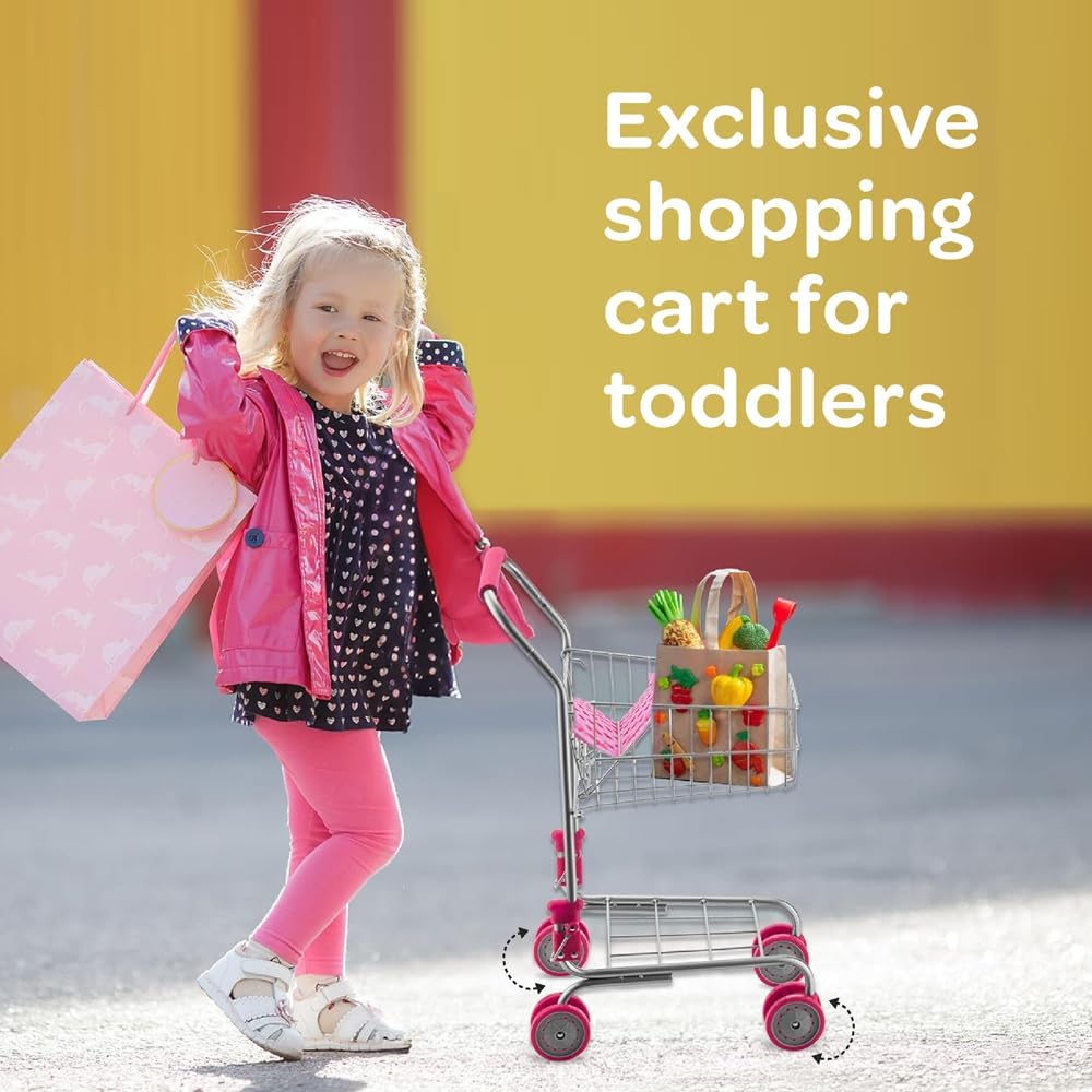 Kids Mini Shopping Trolley Pretend Play Cart for Toddlers