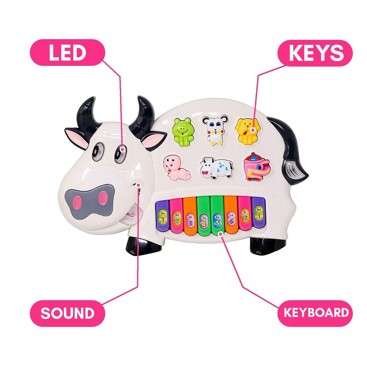 Rabbit Musical Piano Toy for Kids Animal Sounds, Music & Flashing Lights