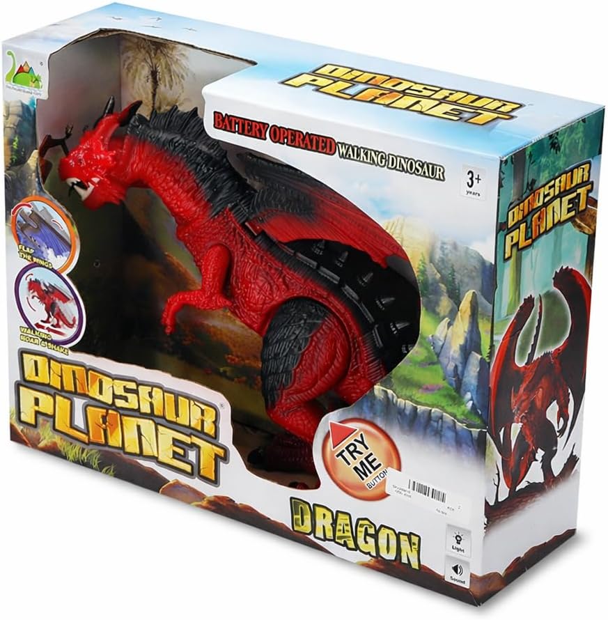 Liberty Imports Dino Planet Remote Control RC Walking Dinosaur Toy with Shaking Head, Light Up Eyes and Sounds (Fire Dragon)