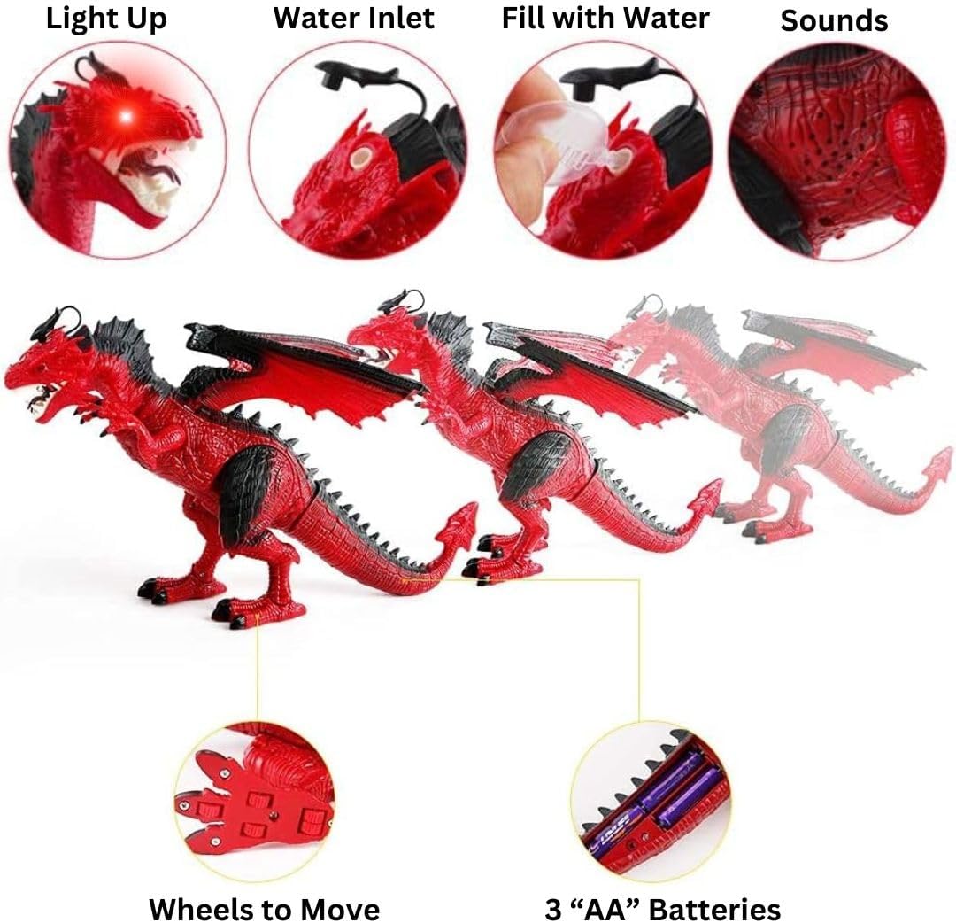 Liberty Imports Dino Planet Remote Control RC Walking Dinosaur Toy with Shaking Head, Light Up Eyes and Sounds (Fire Dragon)