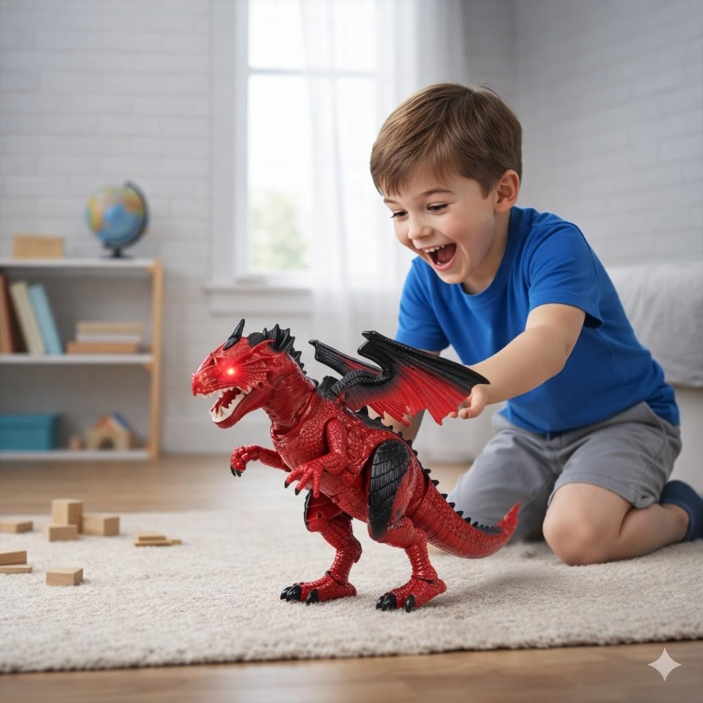 Liberty Imports Dino Planet Remote Control RC Walking Dinosaur Toy with Shaking Head, Light Up Eyes and Sounds (Fire Dragon)