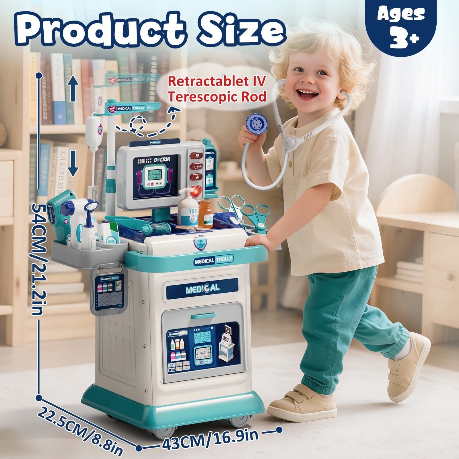 Kids Doctor Kit with Light & Sound Mobile Medical Station Pretend Play Set