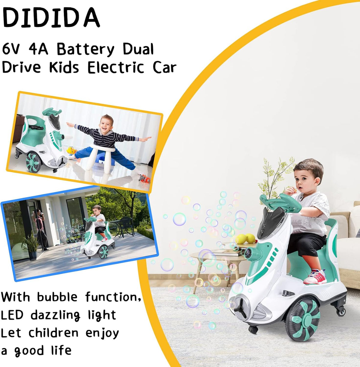6V Kids Electric Ride-On Car with Bubble Function 2 in 1 Remote Control and Manual