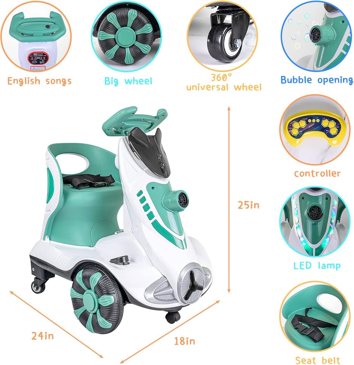 6V Kids Electric Ride-On Car with Bubble Function 2 in 1 Remote Control and Manual