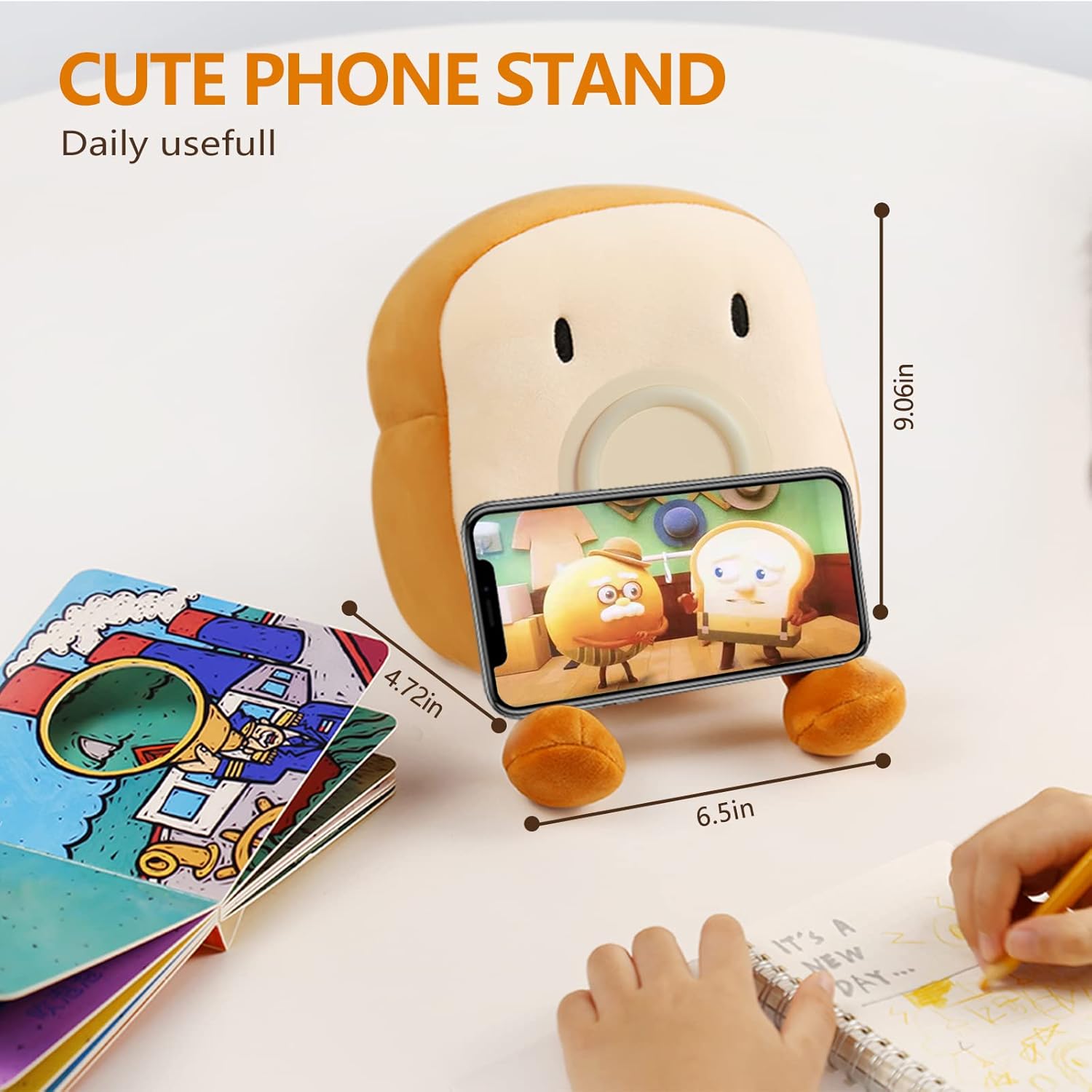 Cute Toast Plush Alarm Clock Rechargeable, Dimmable Night Light for Kids