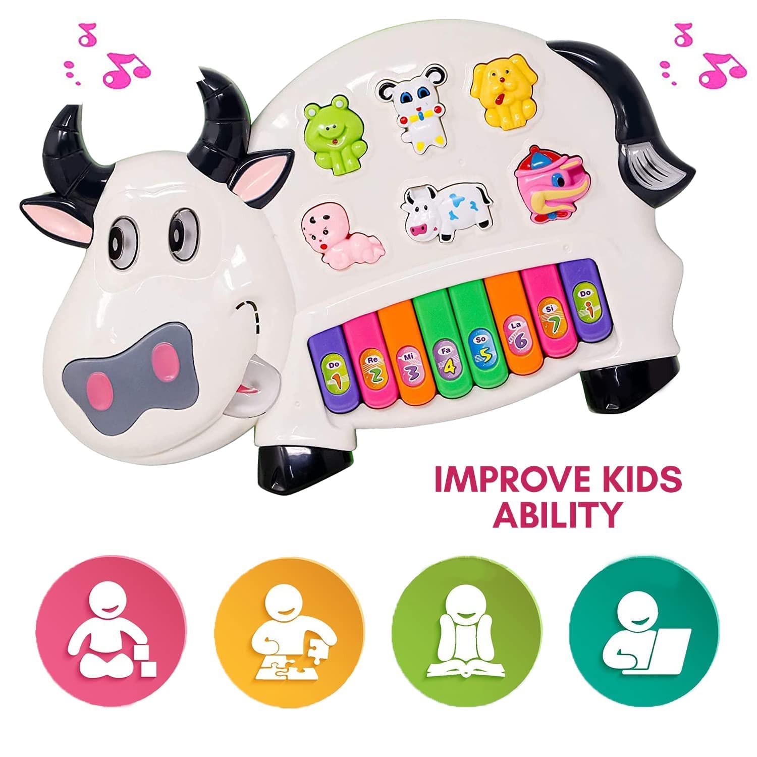 Rabbit Musical Piano Toy for Kids Animal Sounds, Music & Flashing Lights
