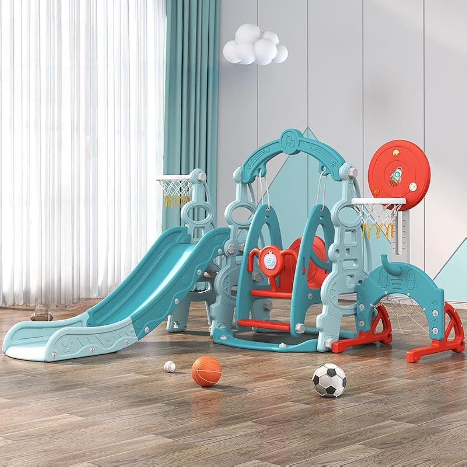 6 In 1 Combination Swing Slide Baby Home Slide Football Basketball Small Children's Amusement Park Kids Indoor and Outdoor Toys