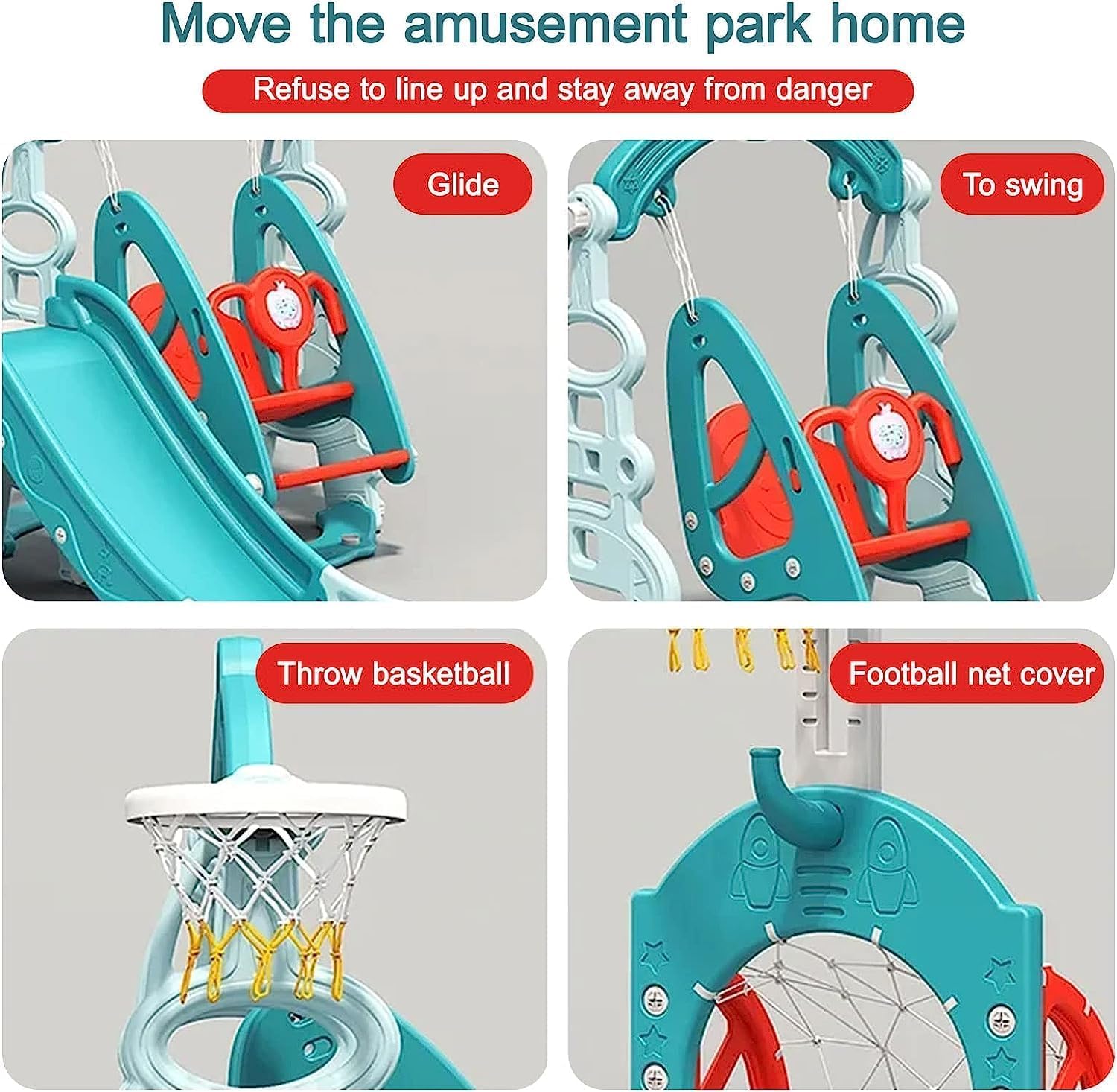 6 In 1 Combination Swing Slide Baby Home Slide Football Basketball Small Children's Amusement Park Kids Indoor and Outdoor Toys