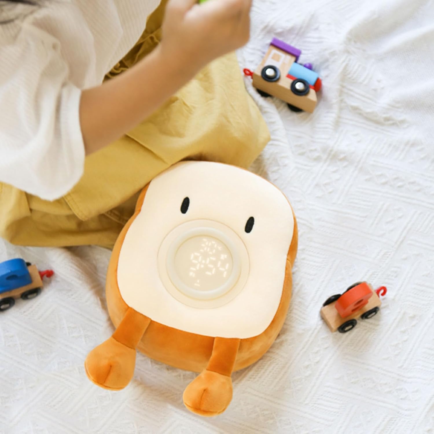 Cute Toast Plush Alarm Clock Rechargeable, Dimmable Night Light for Kids