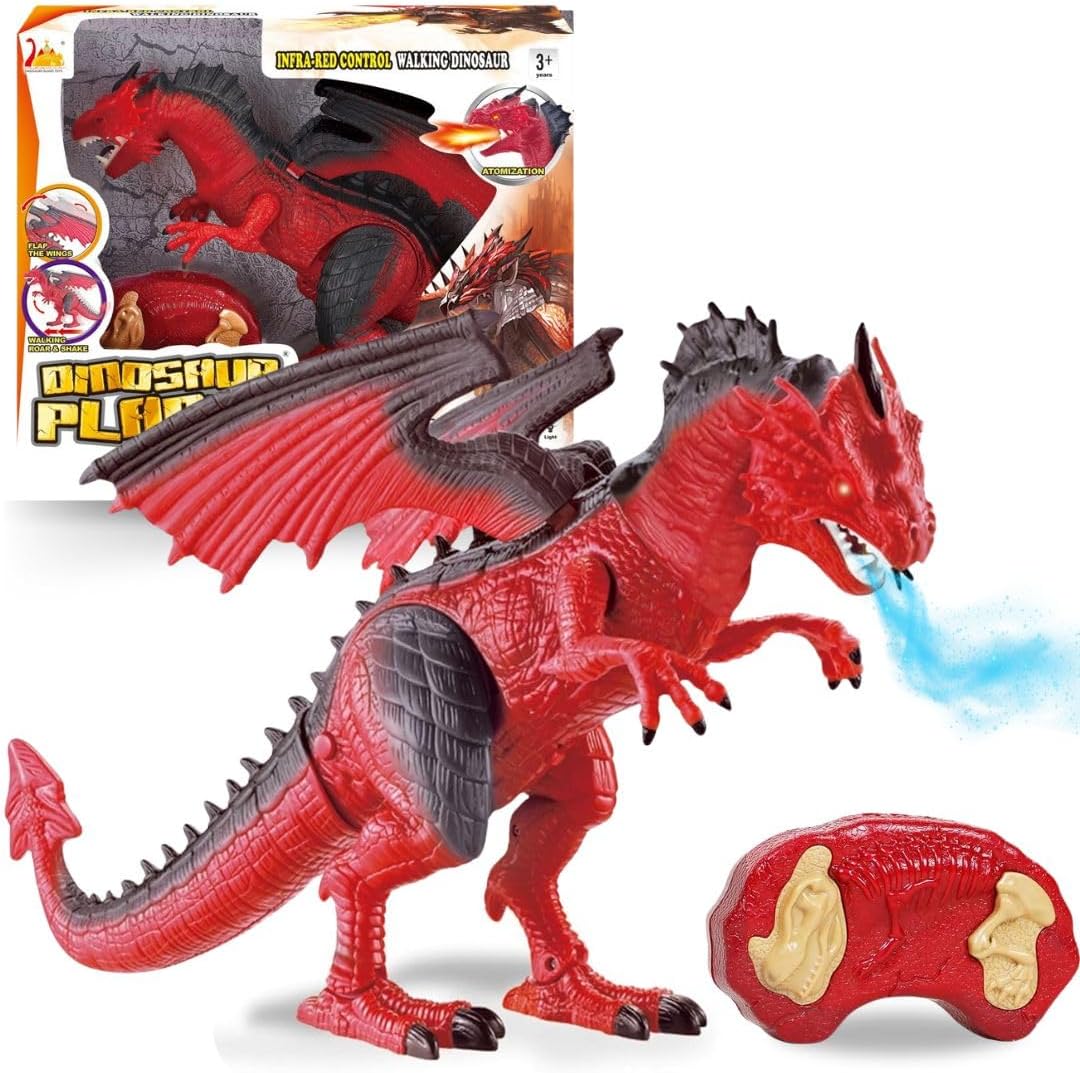Liberty Imports Dino Planet Remote Control RC Walking Dinosaur Toy with Shaking Head, Light Up Eyes and Sounds (Fire Dragon)