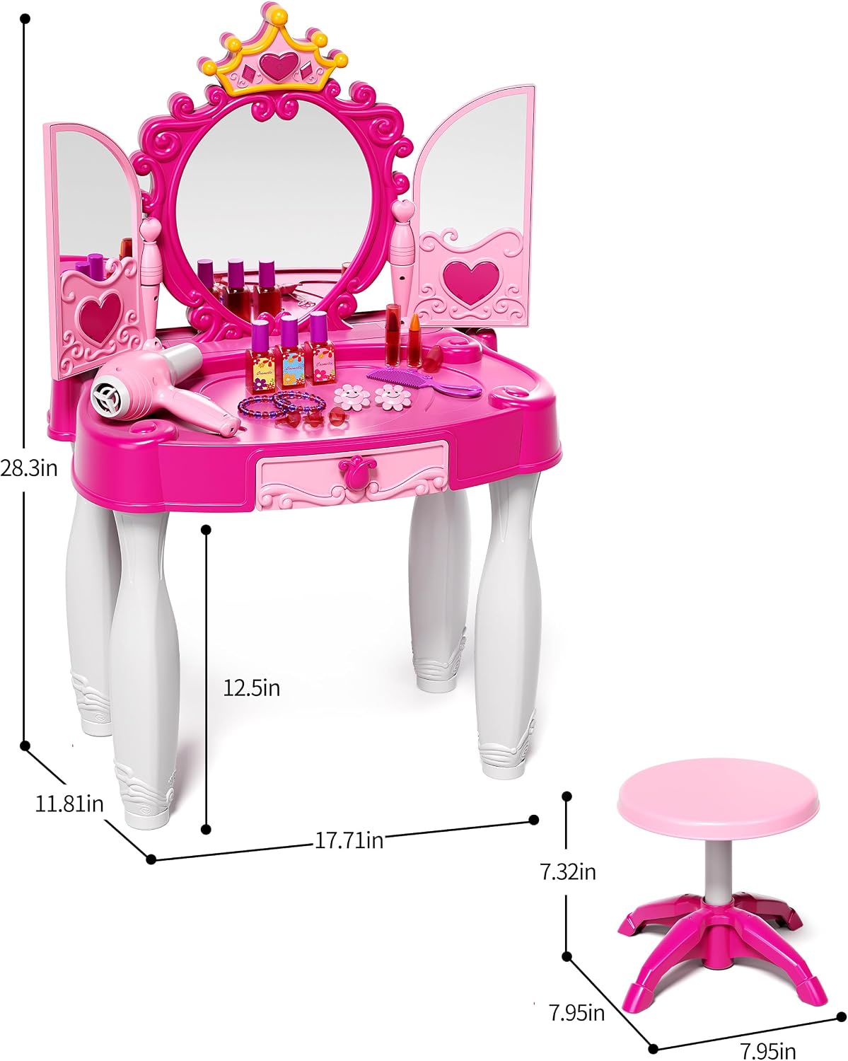 Kids Makeup Vanity Table with Mirror, Chair, Lights & Music