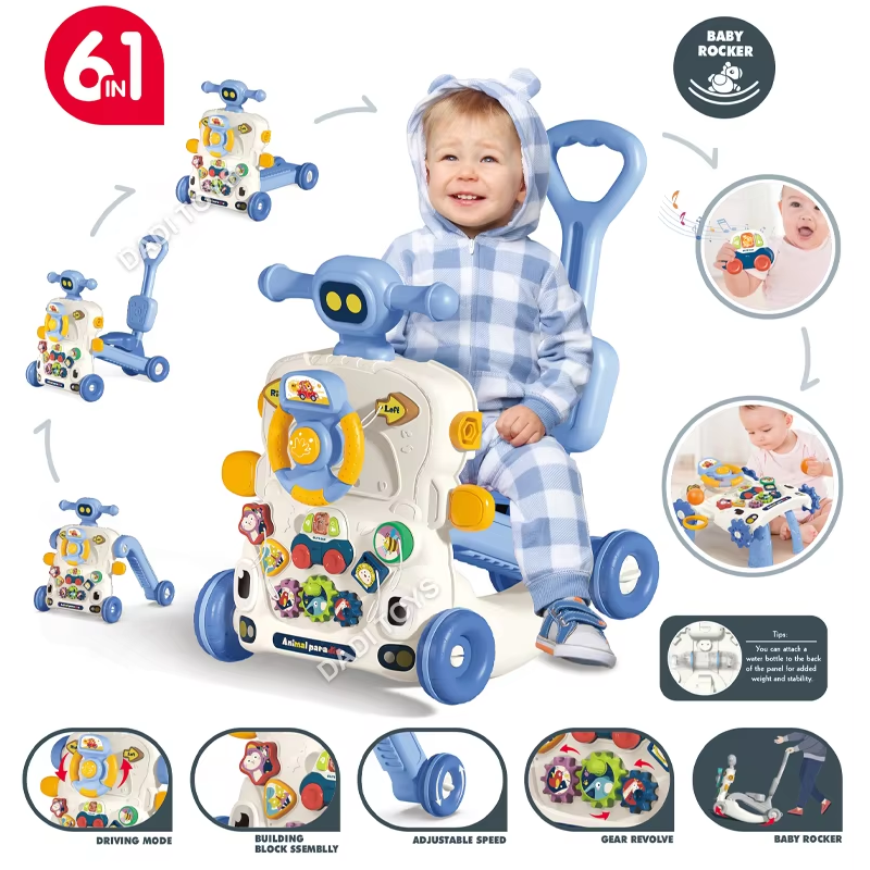 6-in-1 Baby Activity Walker Ride-On & Scooter with Music and Interactive Play for Toddlers