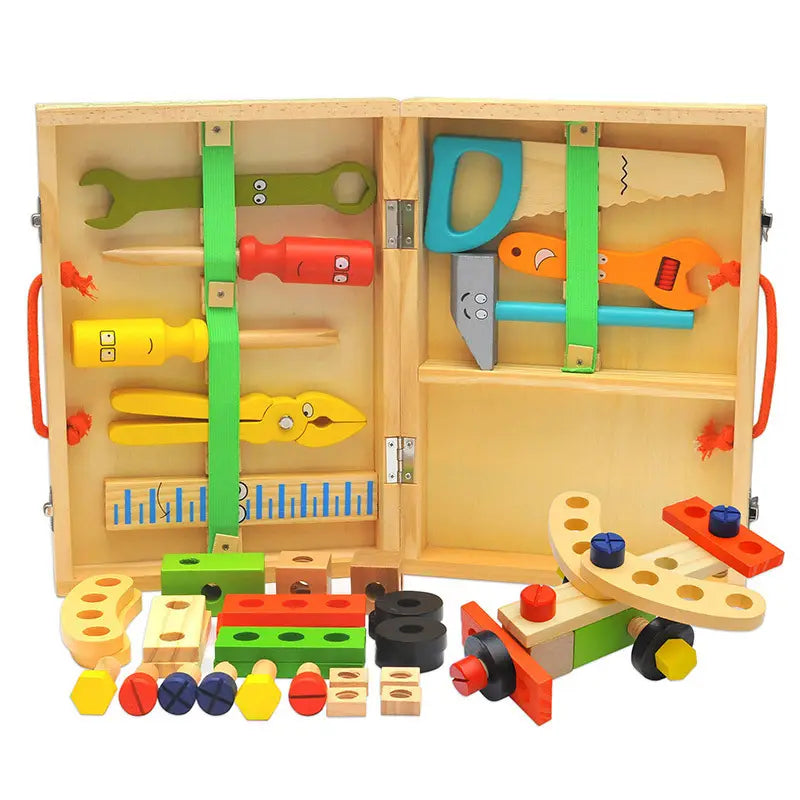 ANTIC DUCK Wooden Tool Box 34-Piece Children's STEM Construction Toy Kit - Perfect Gift for 3-8 Year Old Boys & Girls