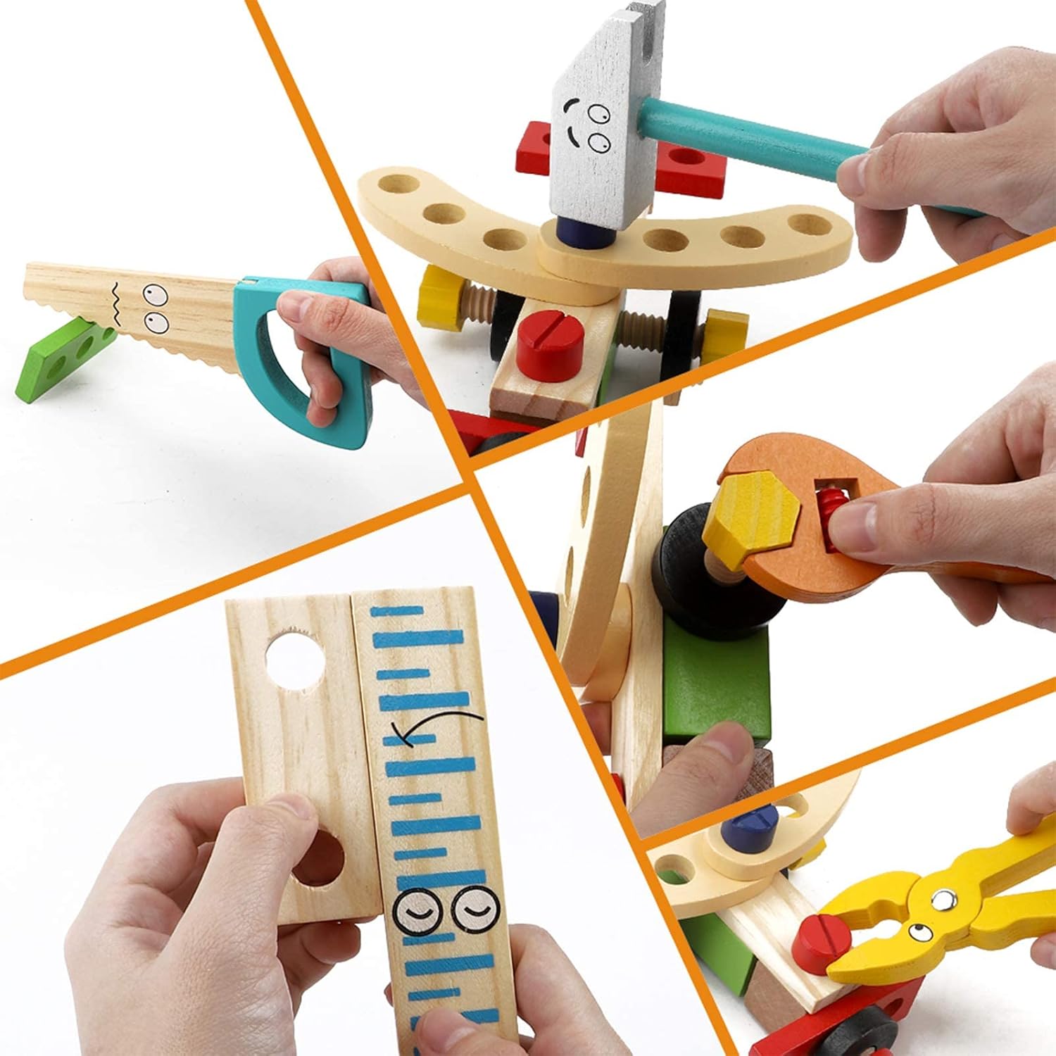 ANTIC DUCK Wooden Tool Box 34-Piece Children's STEM Construction Toy Kit - Perfect Gift for 3-8 Year Old Boys & Girls