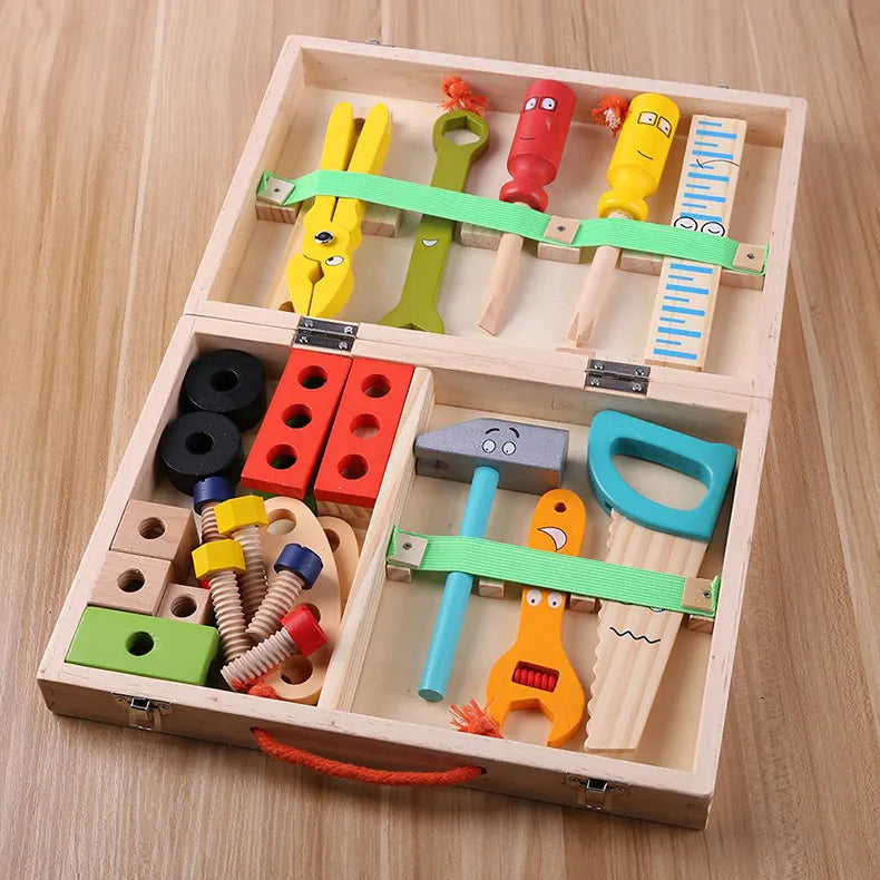ANTIC DUCK Wooden Tool Box 34-Piece Children's STEM Construction Toy Kit - Perfect Gift for 3-8 Year Old Boys & Girls