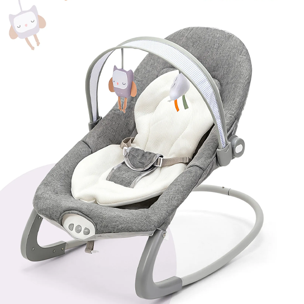 Baby Bouncer, Grey 0m+ Portable with Calming Vibration