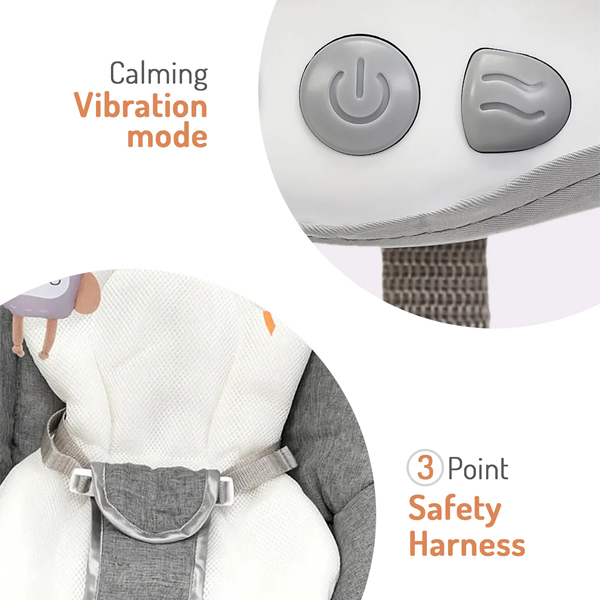 Baby Bouncer, Grey 0m+ Portable with Calming Vibration