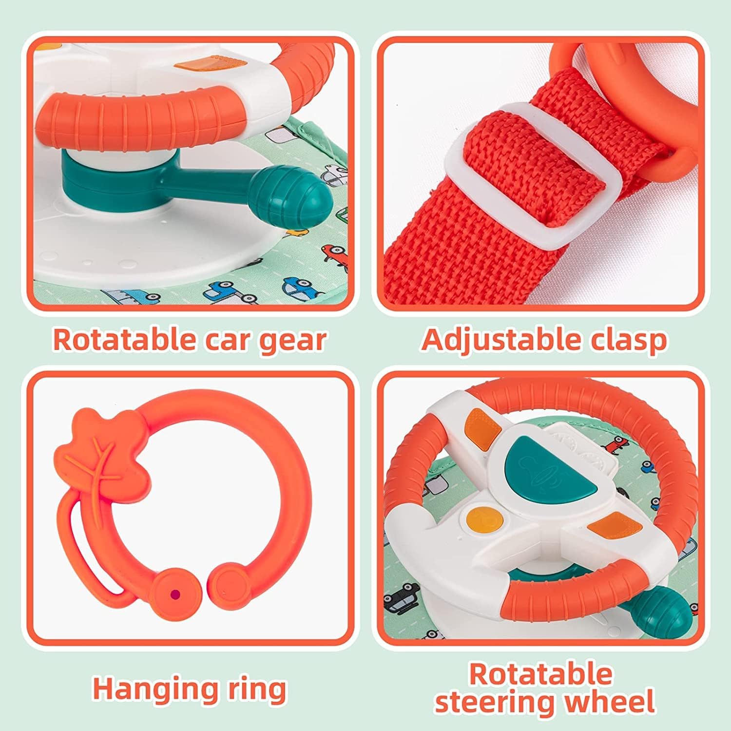 Baby Car Seat Toys with Mirror, Steering Wheel, Music Lights, Driving Sounds & Role Play Game