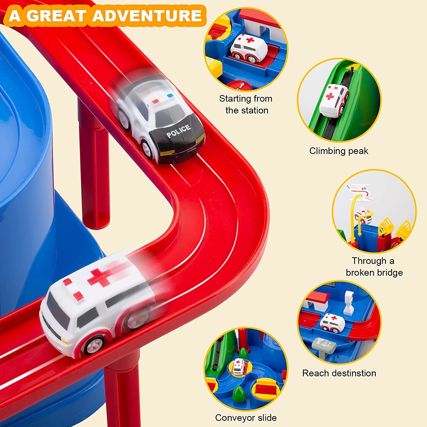 Car Adventure City Rescue Toy Set Educational Racing Toy with 2 Mini Cars