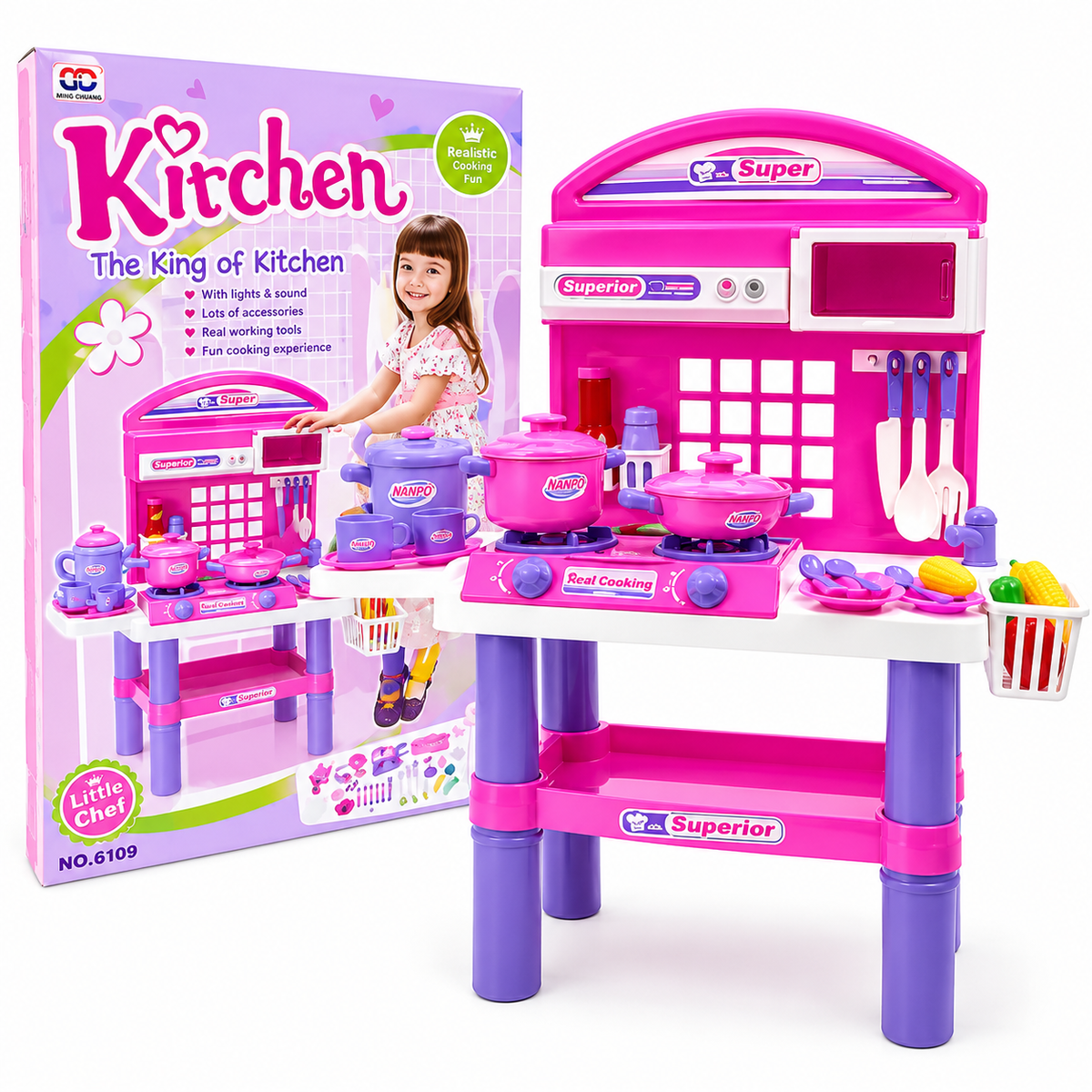 Large Kids Kitchen Set Pretend Cooking Toy for Girls