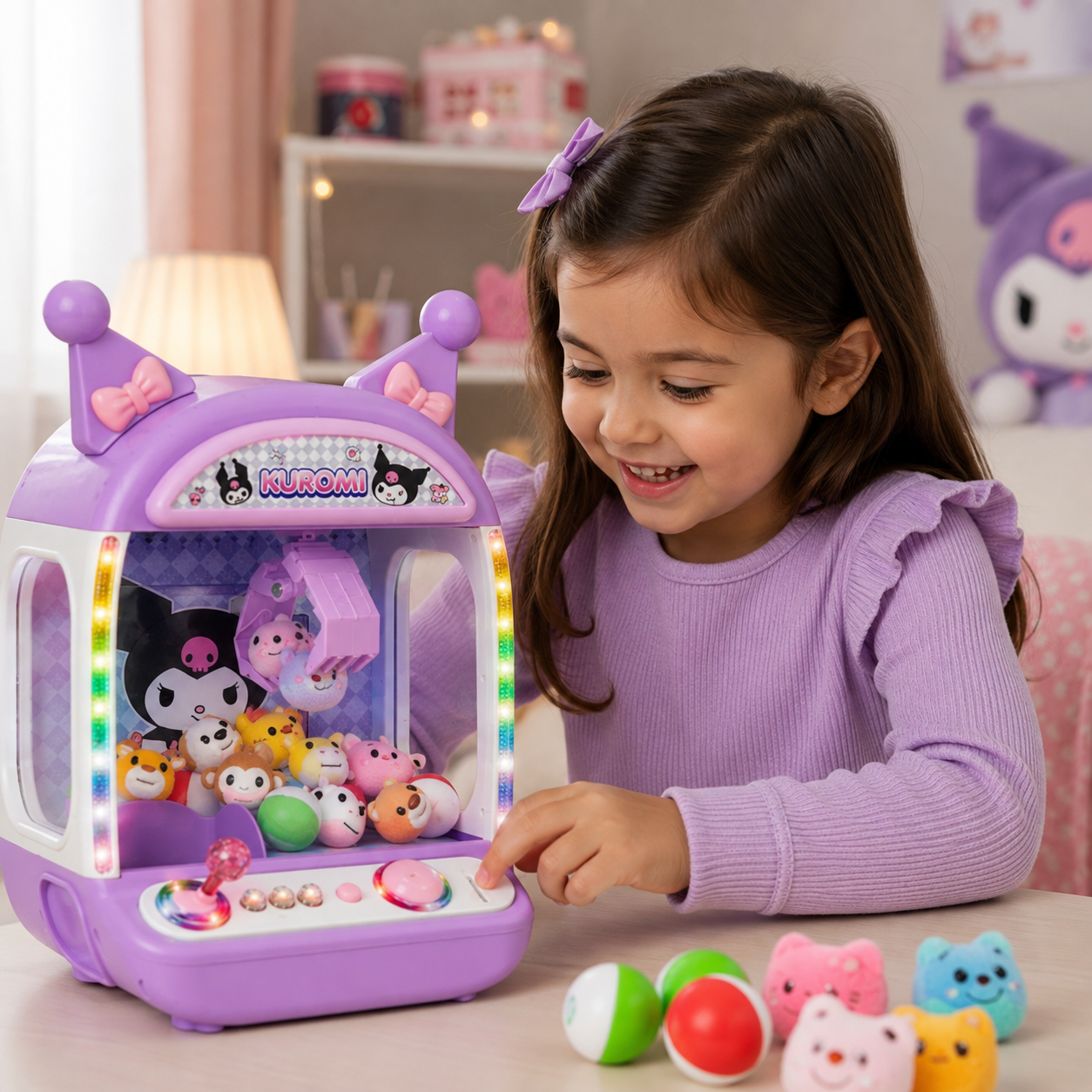 Kuromi-Themed Claw Machine Toy for Kids Mini Arcade Game with Lights, Sounds