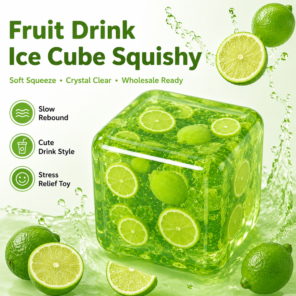 1 Pc of Green Lemon Ice Cube Squishy Toy Square Sensory Fidget Toy for Adults & Teens, Soft Squeeze Stress Relief Ball, Anxiety Relief Desk Toy Lemon Gel Toy