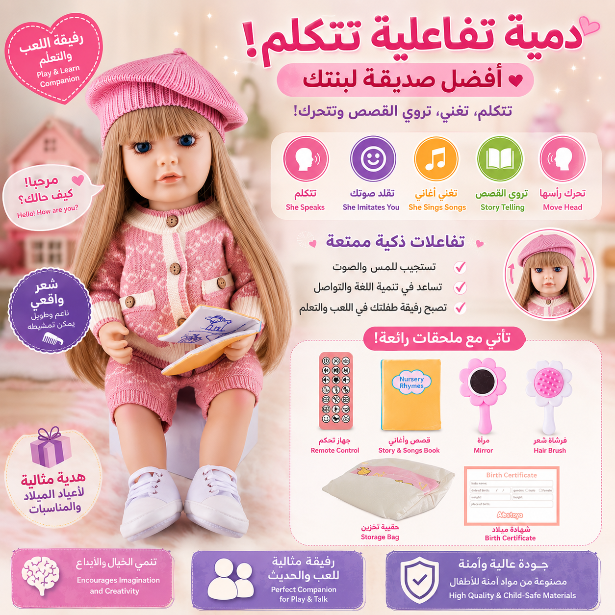 Jollyza® 55cm Interactive Talking Silicon Doll In ARABIC Language