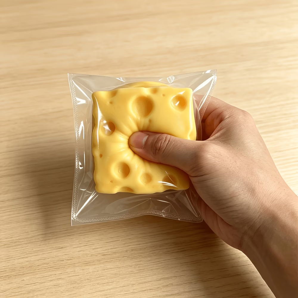 Cheese Squishy Toy, Soft Slow Rising Stress Ball Fidget Toy, Realistic Cheese Cube Sensory Squeeze Toy for Adults, Teens, Office & Study Desk