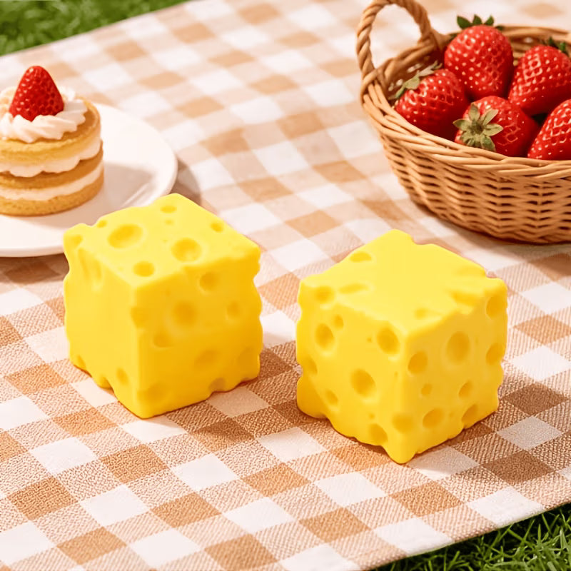 Cheese Squishy Toy, Soft Slow Rising Stress Ball Fidget Toy, Realistic Cheese Cube Sensory Squeeze Toy for Adults, Teens, Office & Study Desk