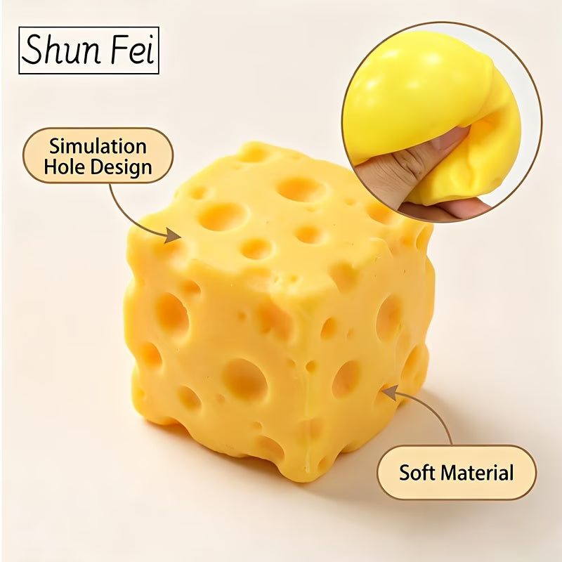 Cheese Squishy Toy, Soft Slow Rising Stress Ball Fidget Toy, Realistic Cheese Cube Sensory Squeeze Toy for Adults, Teens, Office & Study Desk